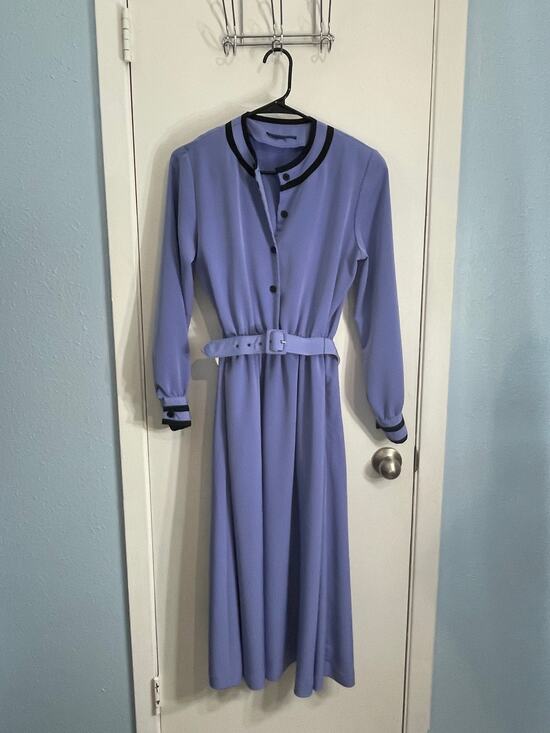 Vintage Dresses & Skirts - Vintage Madea Church Lady Dress Size 6 Blue Belted Secretary Modest Office
